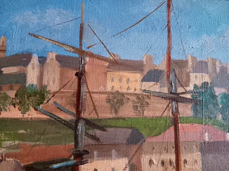 Jeanne Besnard-fortin (1892-1978) Voilier Dans Le Port De Granville Normandie Cotentin-photo-4