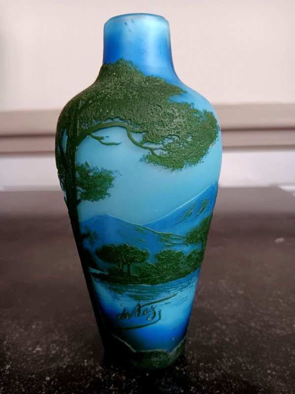 Vase De Vez Pantin Crystal Factory With Lake Landscape Art Nouveau Period -photo-2