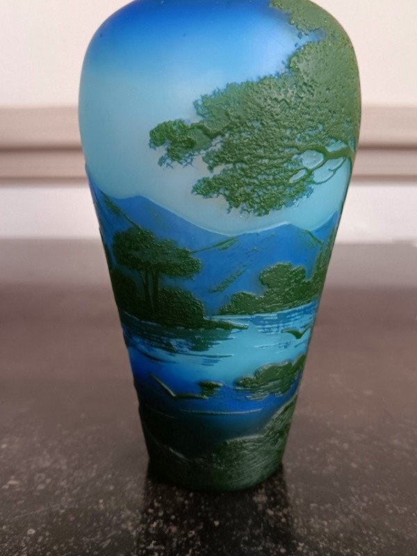 Vase De Vez Pantin Crystal Factory With Lake Landscape Art Nouveau Period -photo-7