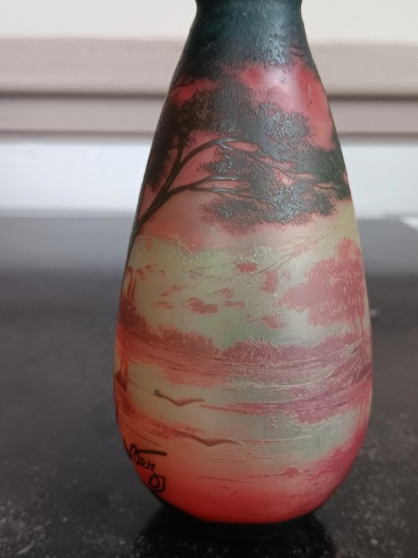  Vase De Vez Pantin Crystal Factory With Lake Landscape Art Nouveau Period-photo-1