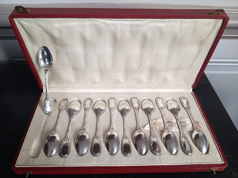 Tétard Frères Set Of 12 Silver Crossed Ribbons And Laurel Mocha Coffee Spoons-photo-7