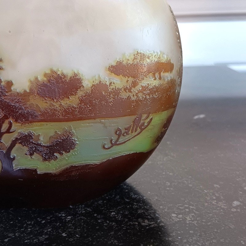 Emile Gallé Art Nouveau Gourd Vase With Lake Landscape-photo-4