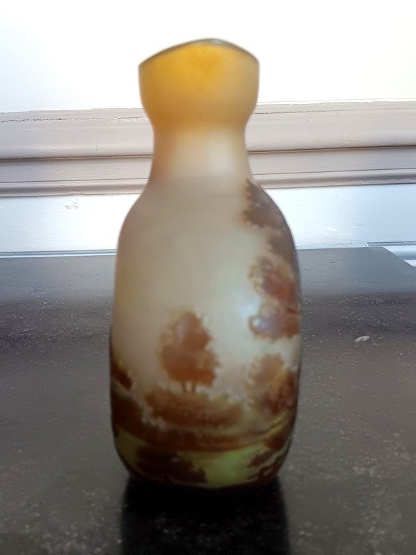 Emile Gallé Art Nouveau Gourd Vase With Lake Landscape-photo-2