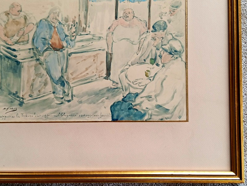 Henri  Gabriel Ibels (1867-1936) Dessin à l'Aquarelle Scène De Café Orateur Défenseur De Jaurès-photo-3