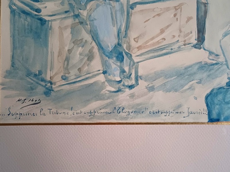 Henri  Gabriel Ibels (1867-1936) Dessin à l'Aquarelle Scène De Café Orateur Défenseur De Jaurès-photo-4