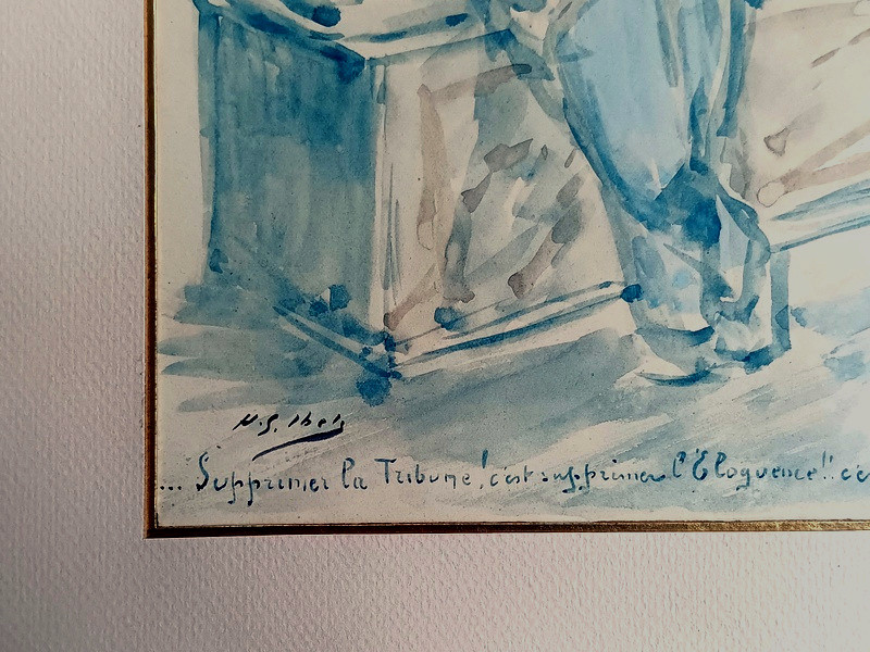 Henri  Gabriel Ibels (1867-1936) Dessin à l'Aquarelle Scène De Café Orateur Défenseur De Jaurès-photo-1