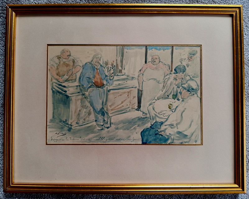 Henri Gabriel Ibels (1867-1936) Watercolor Drawing Café Scene Orator Defender Of Jaurès