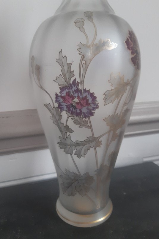 Vase De La Cristallerie De Pantin Art Nouveau Décor De Pavots Et Papillon-photo-2