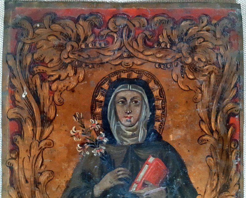 Saint Clare Of Assisi Oil On Copper From The Beginning Of The Eighteenth Century-photo-3