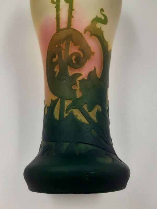 Vase Muller Frères Lunéville Aux Cardères, Fougères Et Papillons Art Nouveau 1920-photo-4