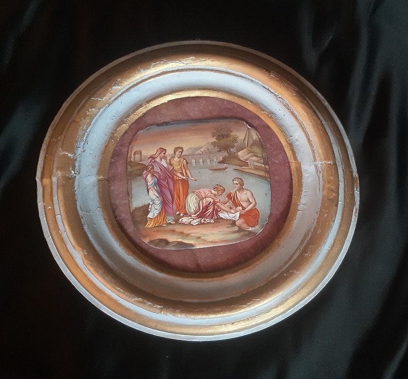 Beautiful Enamel Miniature On Copper Moses Saved From The Waters-photo-4