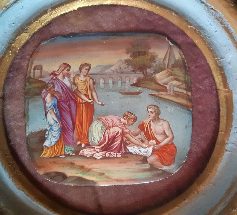 Beautiful Enamel Miniature On Copper Moses Saved From The Waters-photo-3