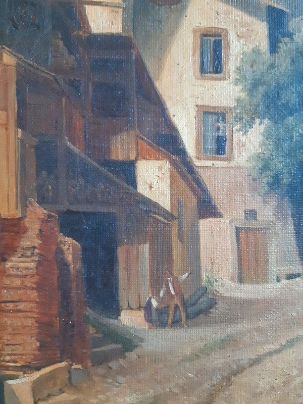 French School Of The XIXth Century Oil On Canvas Lively Village Street Around 1830-photo-3