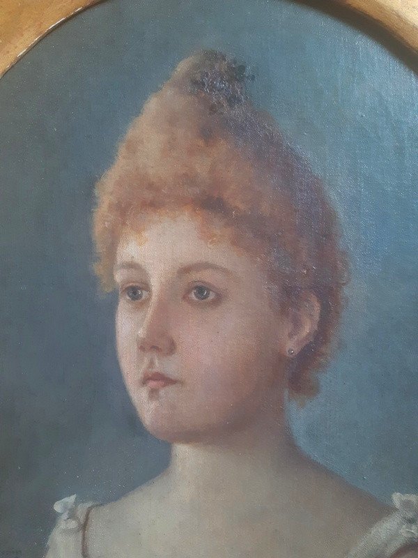 Huguenin (1842-1903) Ecole Suisse Du XIXème Charmant Portrait De Jeune Femme à La Marguerite-photo-3