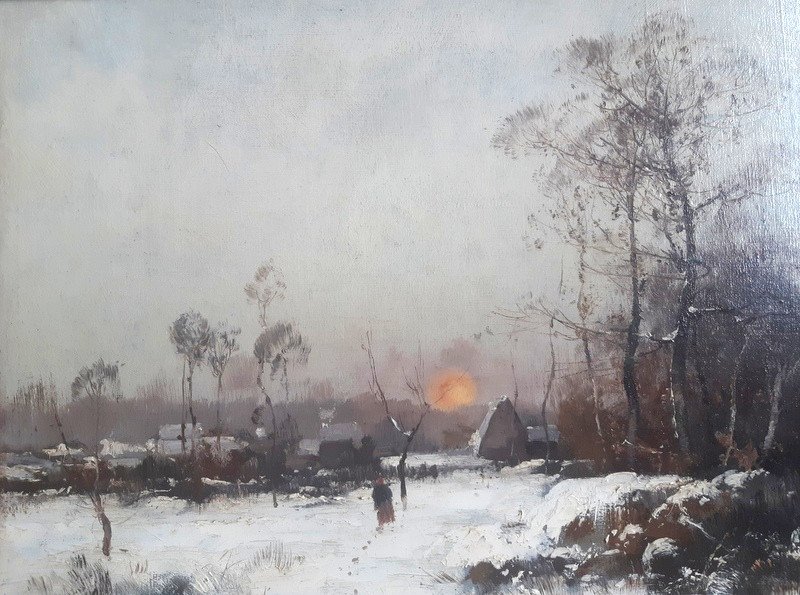 Eugène Galien Laloue (1854-1941 ) Galien-laloue  Oil On Canvas Hamlet Under The Snow Signed J. Lievin-photo-4