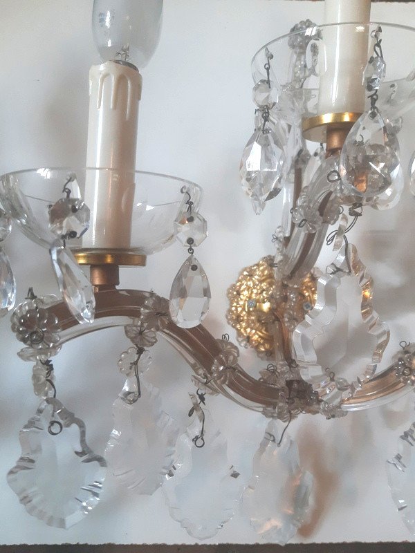 Beautiful Pair Of Sconces 6 Arms Of Light In Cut Glass And Crystal-photo-4