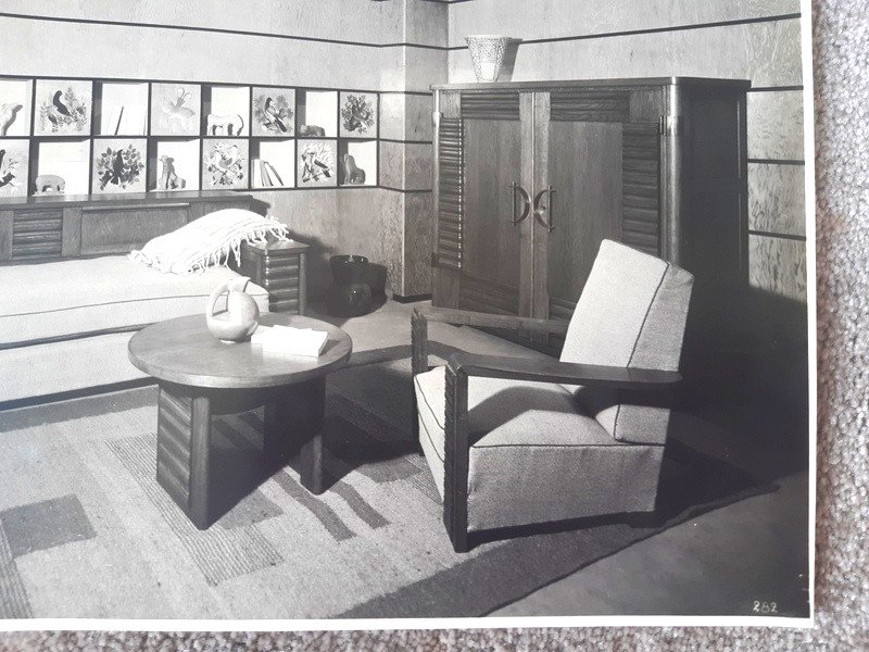 Ensemble De 2 Photos Du Studio Chevojon à Paris De Mobilier De Salon Et De Salle-à-manger d'époque Art déco datées 1935-photo-3