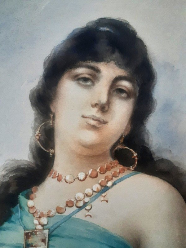 Beautiful Oriental Odalisque Young Woman With Jewelry Watercolor Drawing-photo-2