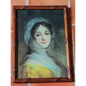 Charmant Pastel Portrait De Jeune Femme Au Voile