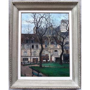 Germain Delatousche (1898 - 1966) Painting Paris 5th Arrondissement Square Scipio Painting Oil On Canvas