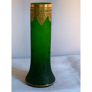 Saint Louis Miniature Vase Model Nelly Empire With Art Nouveau Gold Frieze Circa 1900