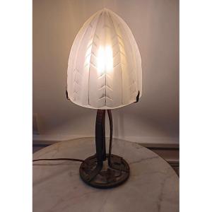 Wrought Iron Table Lamp Signed Degué Art Deco Period Circa 1930