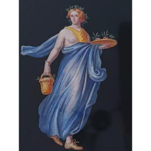  Lithographie De Fresque De Pompéi Souvenir Du Grand Tour Bacchante Femme à l'Antique Lenghi