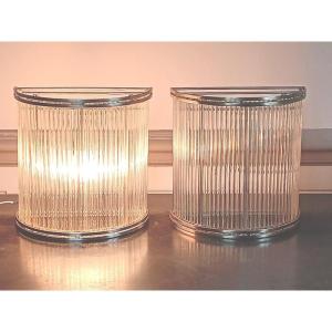 Pair Of Wall Lamps Half Moon Lamps With Designer Glass Rods 