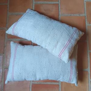 Rare Pair Of Provencal Cushions In Raw Hemp Linen Old New Condition