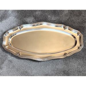 Large Torpedo Fish Serving Dish In Silver Metal, Louis XV Contoured Fillet Model Louis XV