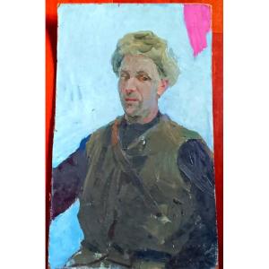 Portrait Of A Soldier Oil On Cardboard Circa 1930