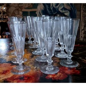 Beautiful Set Of 15 19th Century Blown Glass Champagne Flutes