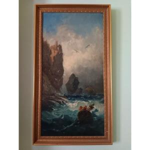 French School Of The 19th Century The Shipwreck Magnificent Oil On Canvas