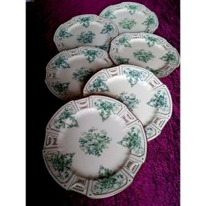 Gien Beautiful Set Of 6 Dessert Plates 23 Cm In Fine Art Deco Earthenware 1920 - 1930 