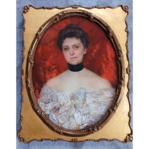 Marie Lucas-robiquet (1858-1959) Ravissant Portrait De Jeune Femme De La Belle époque Au Pastel