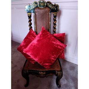 Beautiful Set Of Cherry Red Silk Velvet Cushions Antique Fabric