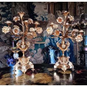 Pair Of Louis XVI Style Gilt Bronze Candelabra Napoleon III Period 19th Century 