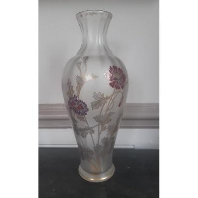 Art Nouveau Pantin Crystal Vase Decor Poppies And Butterfly