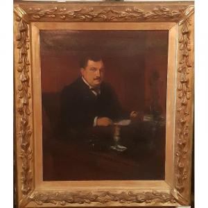 Marcel Arnaud (1877-1956) Intimate Painting Portrait Of A Man Of Quality At His Desk 1917