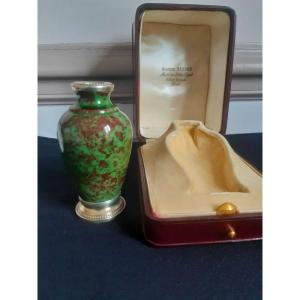 Optat - Milet In Sèvres Gustave Roger Sandoz Paris Lovely Japanese Miniature Vase In Porcelain And Silver