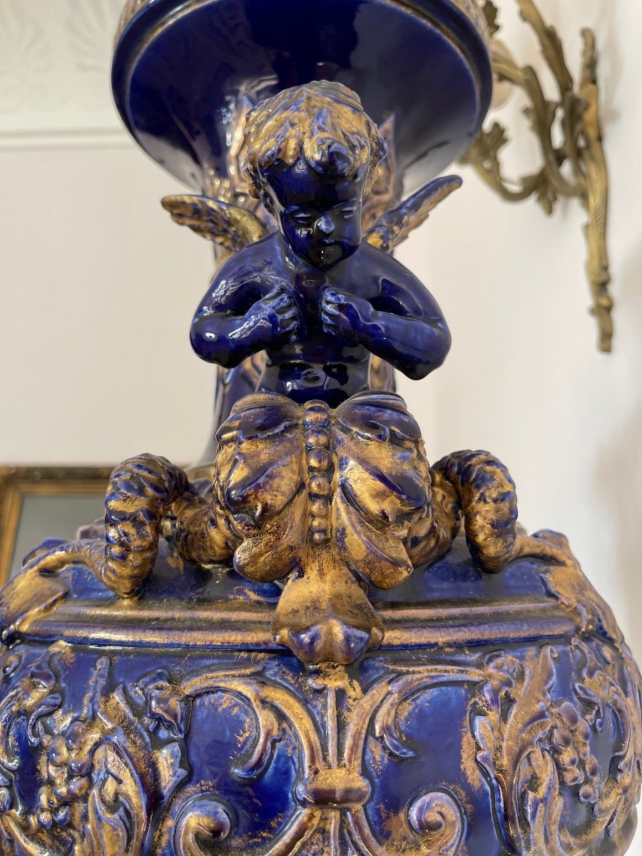 Large Blue And Gold Baluster Vase-photo-2