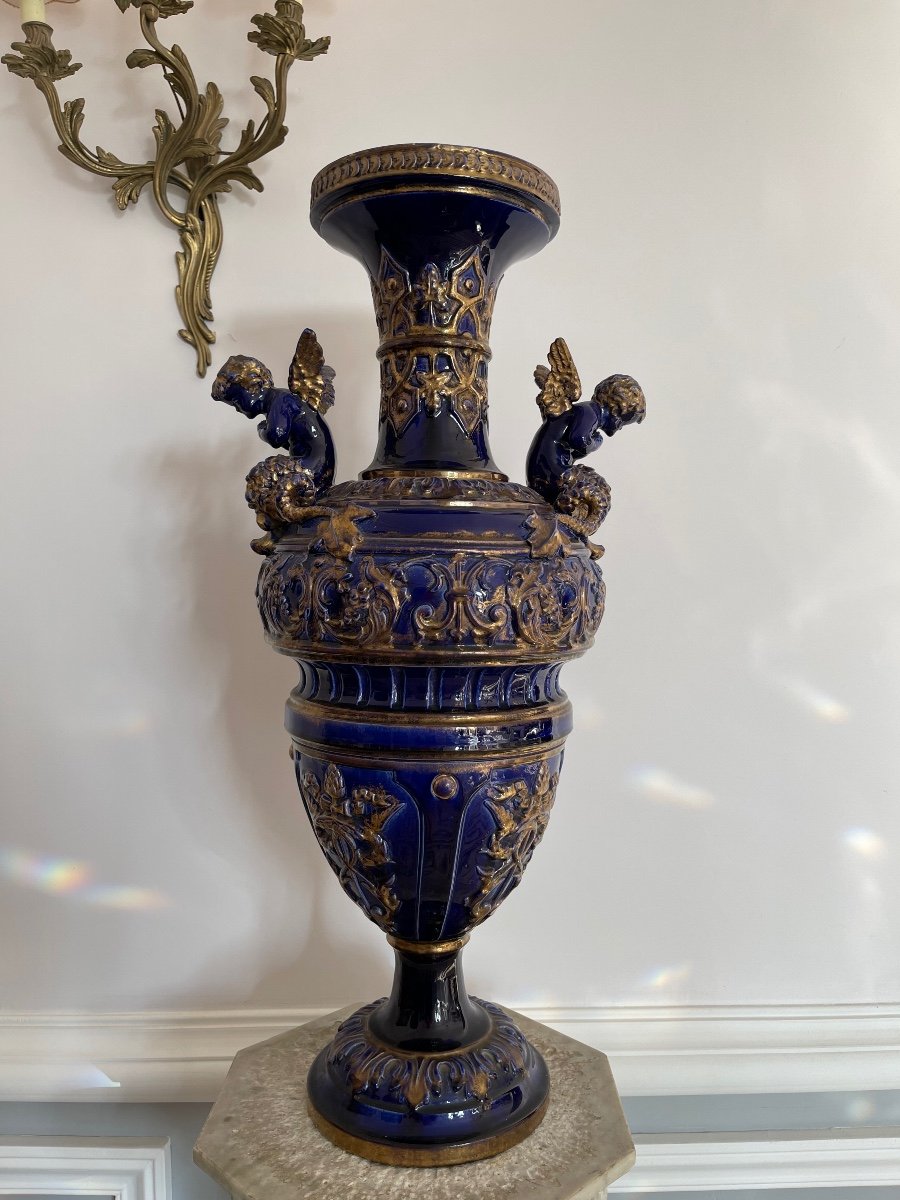 Large Blue And Gold Baluster Vase-photo-3
