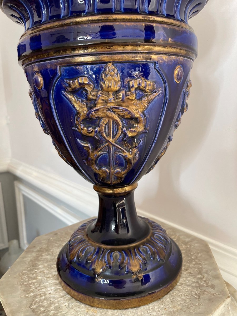 Large Blue And Gold Baluster Vase-photo-2