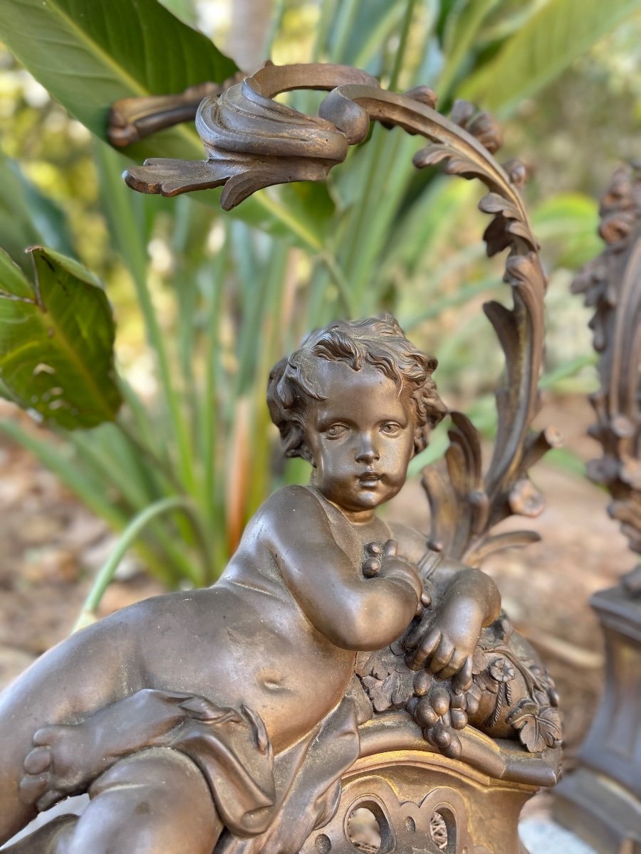 Paire de chenets en bronze aux putti -photo-2