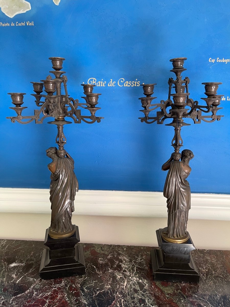 Paire De Chandeliers En Bronze Mathurin Moreau -photo-4