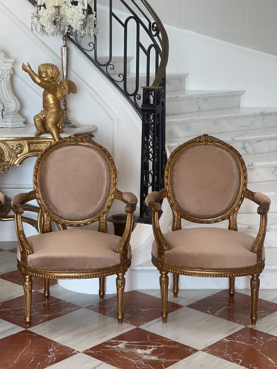 Série De Quatre Fauteuils De Style Louis XVI-photo-3