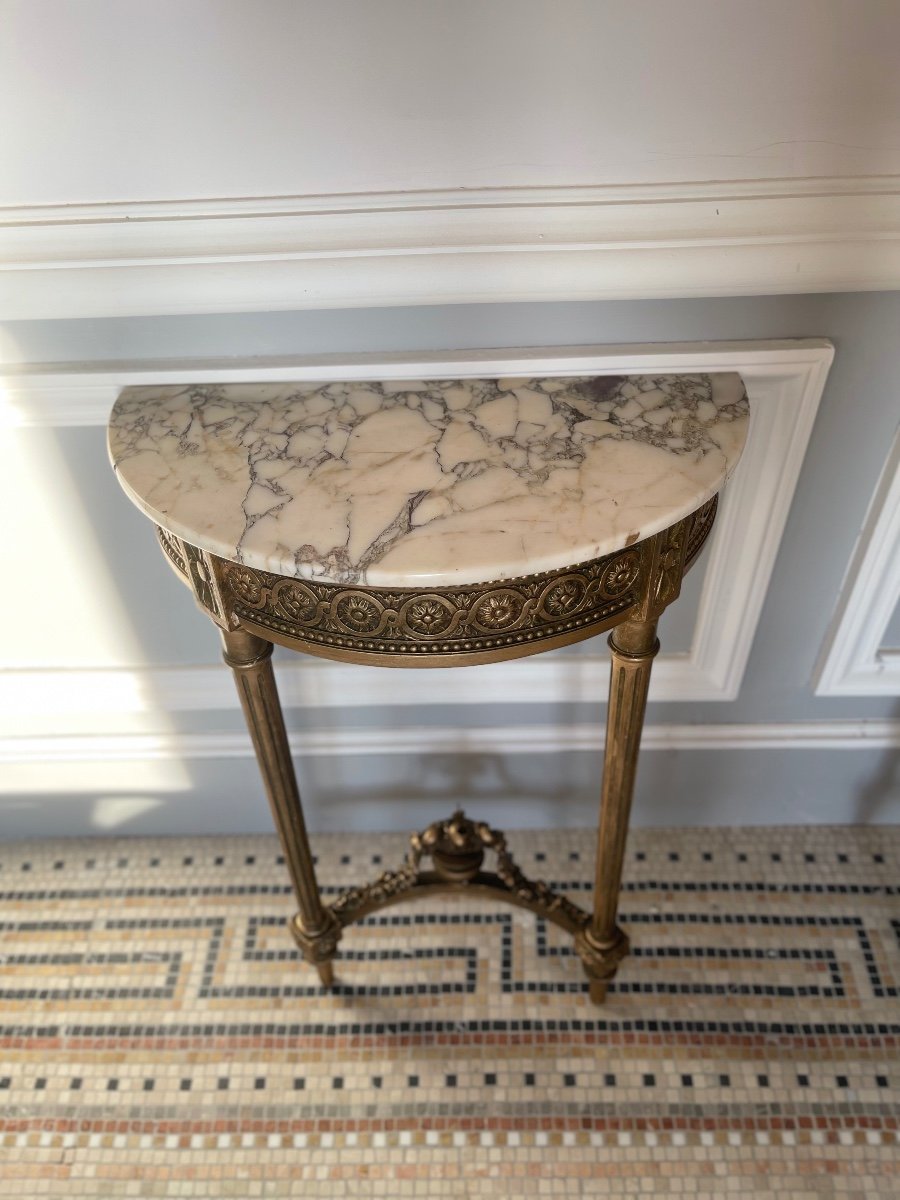 Pair Of Small Consoles/bedside Tables In Gilded Wood And Marble-photo-3