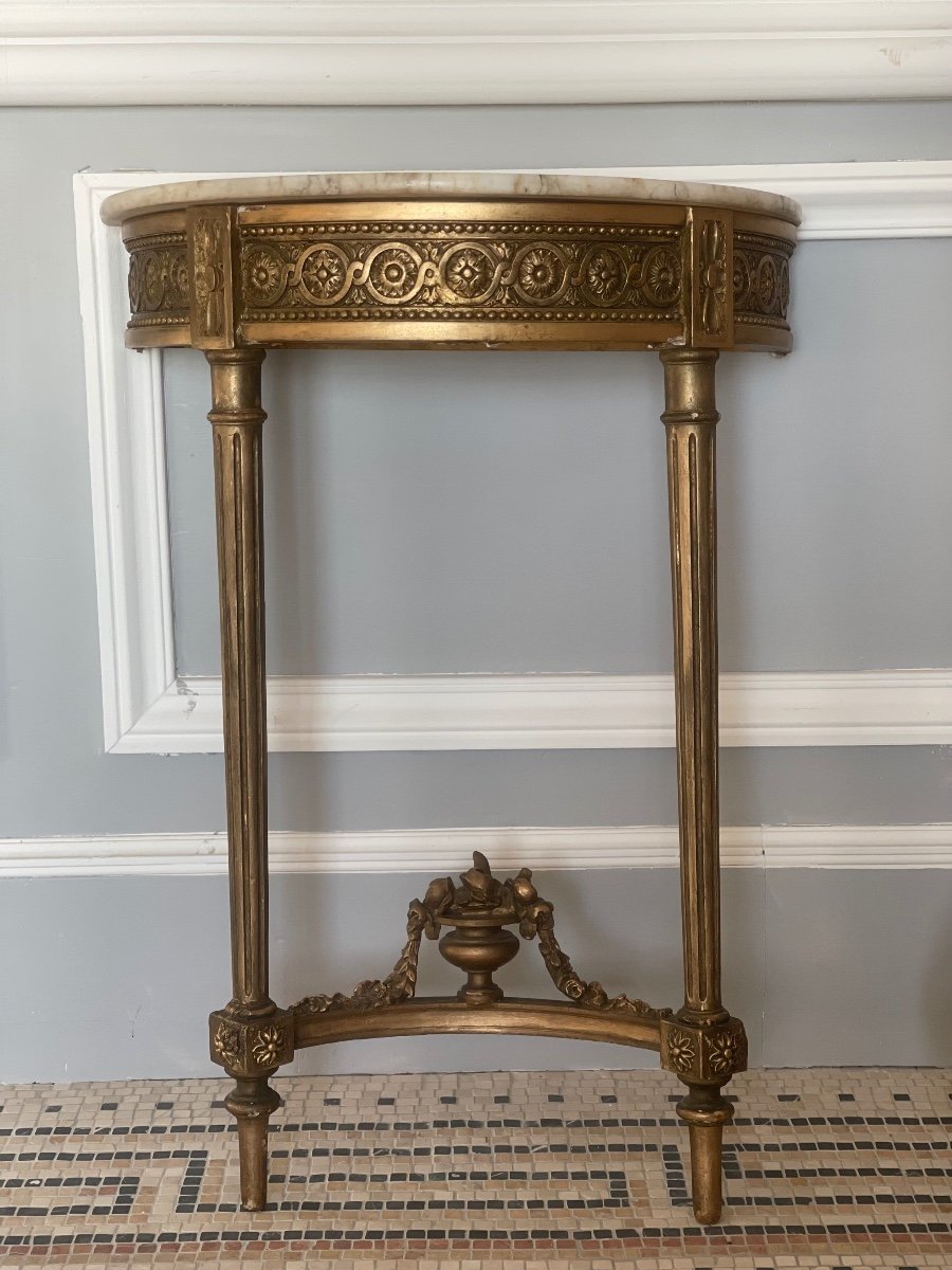 Pair Of Small Consoles/bedside Tables In Gilded Wood And Marble-photo-7