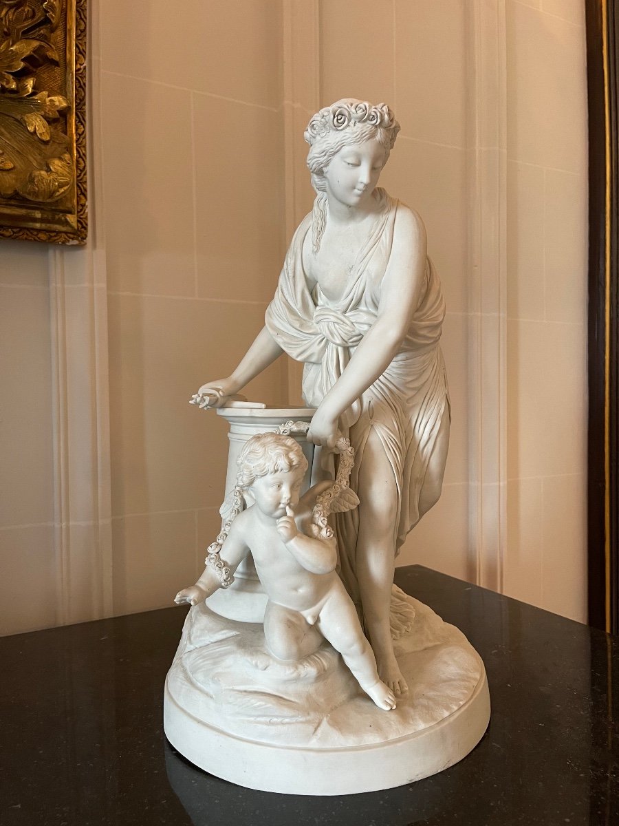 Vénus Désarmant Cupidon, Important Groupe En Biscuit De Porcelaine/sculpture/statue-photo-4