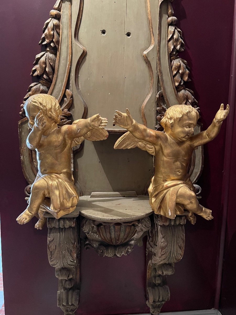 Pair Of Angels In Golden Wood Louis XIV Period-photo-3